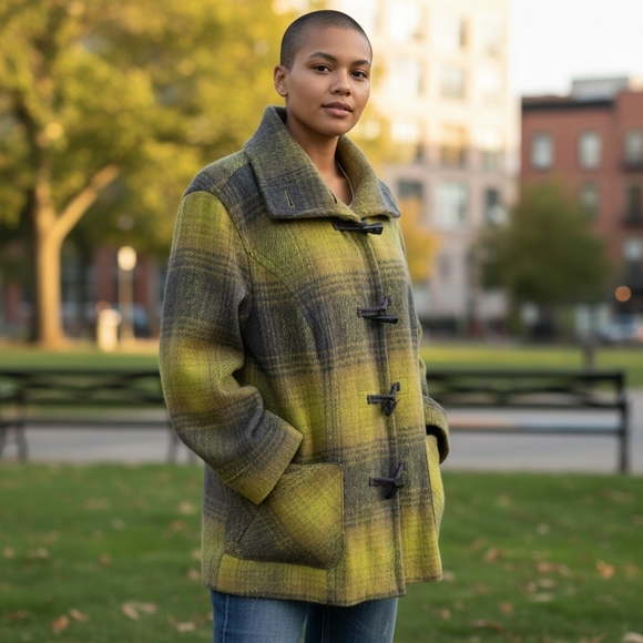 Coldwater Creek Jackets & Blazers - Coldwatwr Creek Wool-Blend Plaid Toggle Coat Womens Size 14